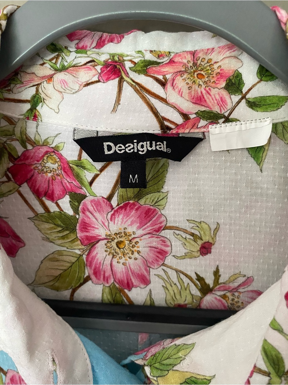 DESIGUAL "Glen" Asymmetric Floral Longline Button Down Shirt Size M - Picture 4 of 7